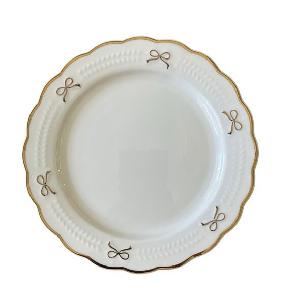 Yedi GOLD BOW Side Plates Set of 4 Ceramic 8in Holiday Glam White New - Picture 1 of 16